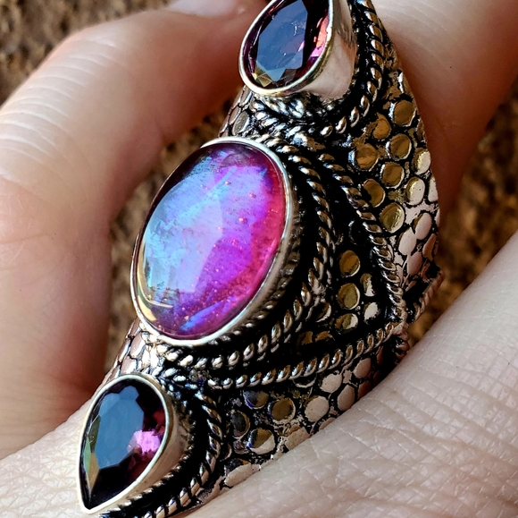 New Triplet Opal & Amethyst 925 Silver Statement Ring. - Picture 1 of 16